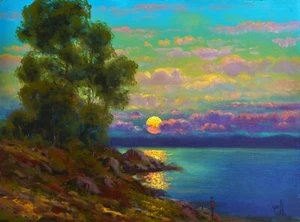MAX COLE Oil Painting Original Antique like Signed cloud Landscape 1111 - Picture 1 of 8