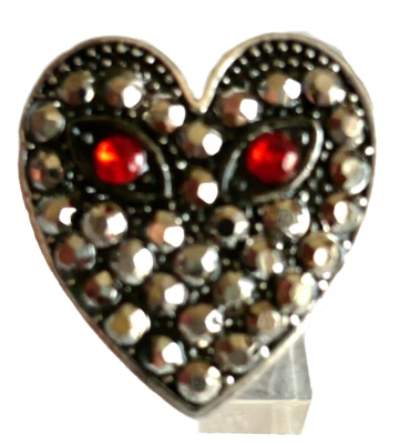 großes HERZ mit Strass Augen Schmuck Ring Glitzer silber rot NEU - Bild 1 von 3
