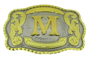 Initial M Letter m Belt Buckle New Men Cowboy Western Really Rodeo Gold Metal - Picture 1 of 5