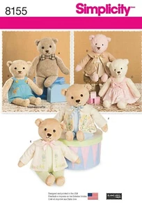 SIMPLICITY 8155 STUFFED BEARS WITH CLOTHES Sewing Pattern 21.5" 55cms Tall - Picture 1 of 6