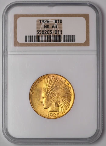 1926 $10 Ten Dollar Gold Indian Head Liberty Eagle Coin NGC MS-63 Cover