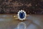 2.30 Ct Oval Simulated Blue Sapphire Engagement Halo Ring 14k Yellow Gold Plated