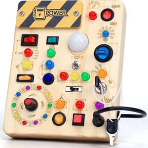 Busy Board with 13 LED Light Switches, Montessori Toys for 1+ Years Old, Wooden - Picture 1 of 12