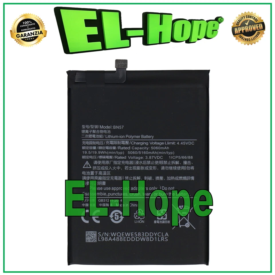 BATTERIA BN57 PER XIAOMI POCO X3 NFC M2007J20CI 5160mAh PARI ORIGINALE