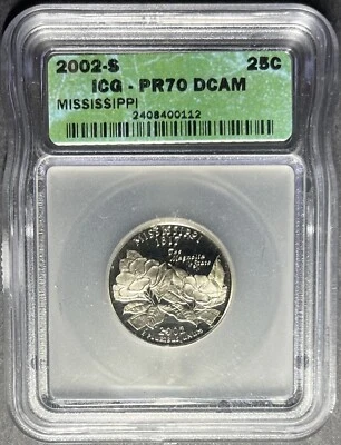 2002-S Proof Mississippi Quarter ICG PR-70 DCAM, Buy 3 Items, Get $5 Off!! - Image 1 of 2