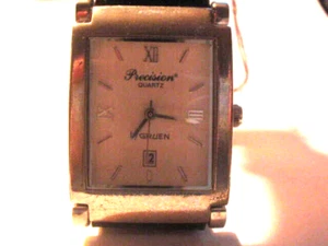 Rare Hinged Lug Gruen Date Vintage Men's Tank Watch  GP5048 BLACK LEATHER BAND - Picture 1 of 4