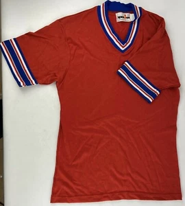 Vintage Spanjan V-Neck Jersey Elastic Cuff Red Blue White Grey New Old Stock - Picture 1 of 3