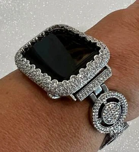 Designer Apple Watch Band Women Silver Crystal or Apple Watch Case Lab Diamonds - Picture 1 of 10