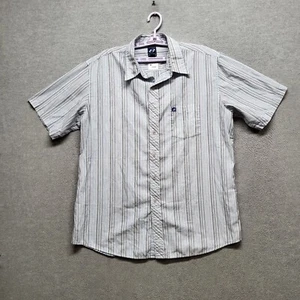 Anchor Blue Men Button Up Shirt Large Blue Striped Logo Embroidered Y2K - Picture 1 of 10