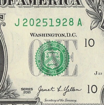 1928 2025 Tombstone Fancy Serial Number One Dollar Bill Double Date Note - Image 1 of 4