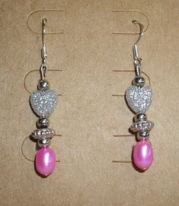 2” Dangle, .925 Silver Pearl Earrings, Pink Pearls - Picture 1 of 5