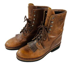 Durango Boots Womens Sz 8.5 Brown Leather Kiltie Prairie Combat Western Lace Up