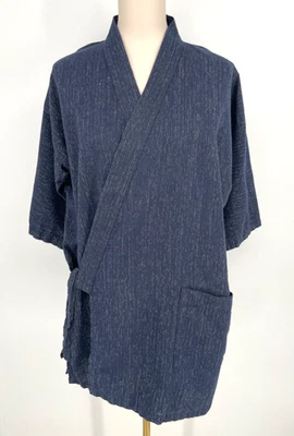 MUJI мужчин M 100% хлопок кимоно традиционный японский носить темно-синий полоски надежном Топ - Изображение 1 из 4