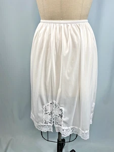 Vintage Half Slip SIZE LARGE white long length 24" nylon classic slit lace - Picture 1 of 11