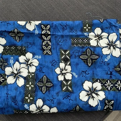 Vintage TRANS PACIFIC TEXTILES Pano de Casca Azul Havaiano Grande Design Floral 3 Jardas - Imagem 1 de 4