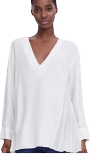 Zara White Blouse Tunic Pleats Size Large - Picture 1 of 18