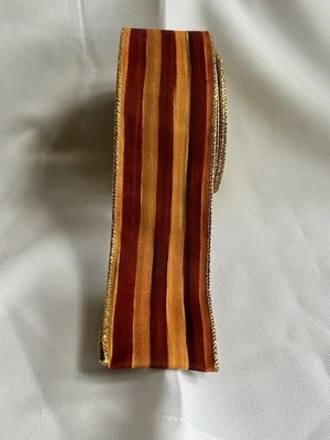 (1 Yard) Mackenzie Childs HEIRLOOM STRIPE (Frank & Mustard) 2" Wired RIBBON m25 - Image 1 of 4