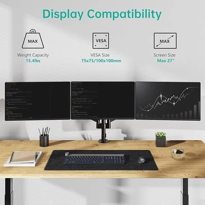WALI Triple Monitor Arm 17-27" Gas Spring Stand with Tilt Swivel VESA Mount - Image 1 of 4