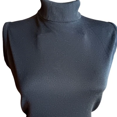 Small Sleeveless Vintage Black Turtleneck Top Zipper Ribbed Collar Single Stitch - Image 1 of 4