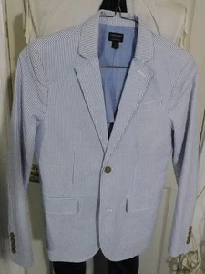 J CREW CREWCUTS BOYS SIZE 14 WHITE & BLUE 2 BUTTON COTTON SEERSUCKER - Picture 1 of 3