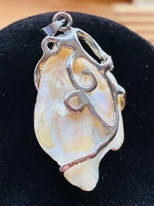 Vintage 925 Silber Perlmutt Mopp gewickelt Käfig Anhänger Brutalist Abstrakt - Bild 1 von 9