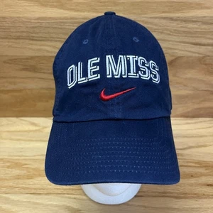 Ole Miss Hat Blue Nike Swoosh Embroidered Spellout Adjustable Strapback NCAA Cap - Picture 1 of 10
