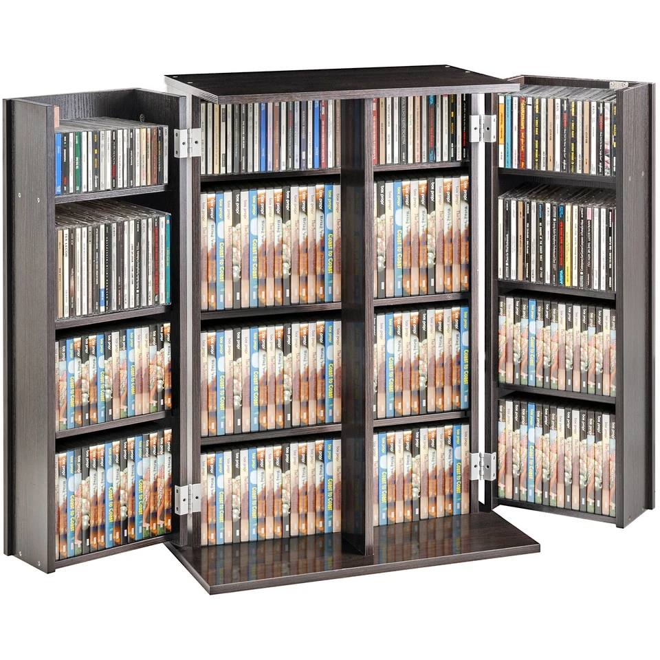 Uimoso Media Storage Cabinet 4 Layers Adjustable DVD Shelves 576 CDs Espresso - Image 1 of 4