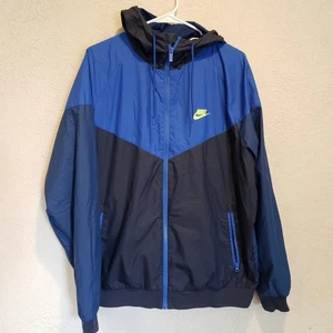 Giacca a vento Nike blu navy/blu/nero schiena ventilata unisex adulto XL bomba con cappuccio - Foto 1 di 9