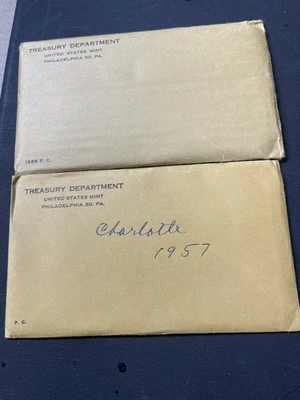 1956 & 1957 U. S. Proof Set. SILVER 50c, 25c, 10c Sealed Unopened. - Image 1 of 2