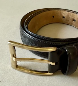 DONALD J TRUMP schwarz strukturiertes Leder mit Messingschnalle Herren GÜRTEL Größe 34 kostenloser Versand - Bild 1 von 8