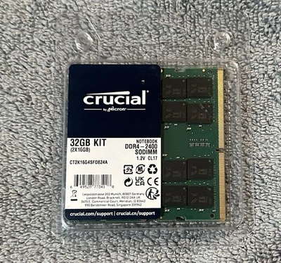 Crucial CT2K16G4SFD824A 32 GB (2x16) KIT DDR4 2400 SODIMM CL17 x8 Memory RAM - Image 1 of 2