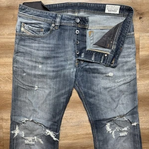 Diesel Jeans Men 32x30 Blue Safado Slim Straight Stretch Destroyed Grunge Hem 26 - Picture 1 of 17