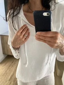 Tunika Bluse Shirt Hoodie Musselin Neu 36 38 40 weiß - Bild 1 von 3