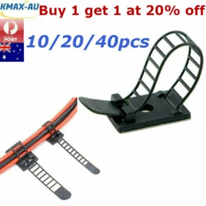 10/20/40Pcs Adjustable Adhesive Cable Clips Strap Cord Management Wire Organizer - Picture 1 of 7