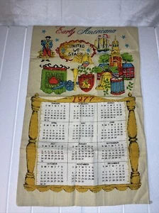Asciugamano da tè cucina calendario lino 1977 vintage - Patriottico primi americani - Foto 1 di 5