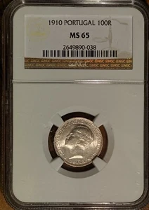 PORTUGAL 1910 100 REIS NGC MS 65  FREE SHIPPING - Picture 1 of 2