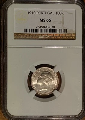 PORTUGAL 1910 100 REIS NGC MS 65  FREE SHIPPING - Image 1 of 2