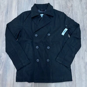 Old Navy Wool Blend Pea Coat Peacoat Double Breasted Black Men's Size Medium New - Picture 1 of 6