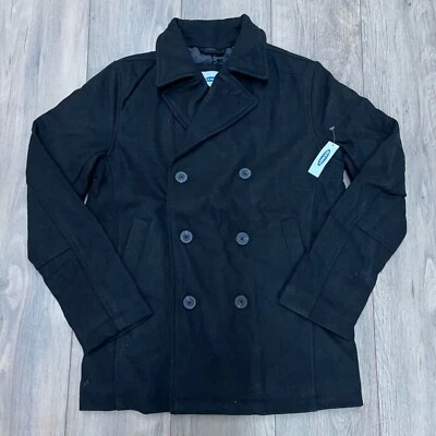 Old Navy Wool Blend Pea Coat Peacoat Double Breasted Black Men's Size Medium New - Image 1 of 4