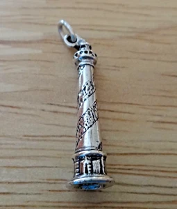 Sterling Silver 3D 28x8mm Cape Hatteras Tall Lighthouse North Carolina Charm - Picture 1 of 1
