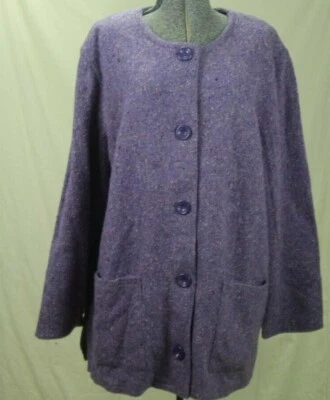 Boyne Valley Weavers Womens Tweed Cardigan Jacket Size 1X Purple Pockets Ireland - Image 1 of 4