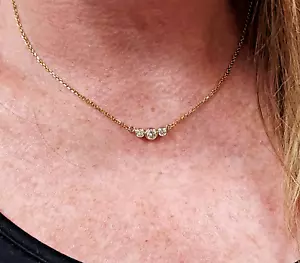 MODERN 14ky Past Present Future 1.00 ctw. 3 Stone Diamond 17" Necklace - Picture 1 of 20