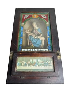 Rare ANTIQUE CATHOLIC VIATICUM RELIGIOUS OAK SHADOW BOX SICK CALL LAST RITES - Picture 1 of 16