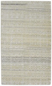 6X8 Rug Wool Silk Green Modern Hand Knotted Scandinavian Floral Room Size - Picture 1 of 9
