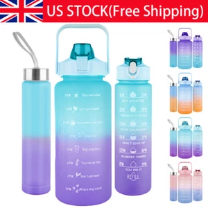 3PCS Sports Water Bottle Time Marker with Straw Large Gym`Travel Drinking Bottle - Picture 1 of 35