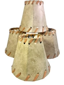 Mini Faux Leather Lamp Shades 4 Tan w Faux Suede Lacing Uno Style 4'x5'x2.5" - Picture 1 of 13