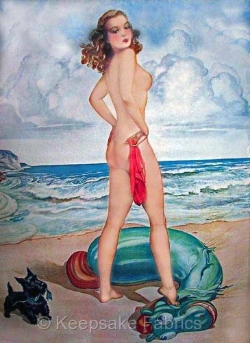 Pin Up Lady Cute Dog & Dragon Fabric Block Multi Sizes Free Shipping - Image 1 of 1