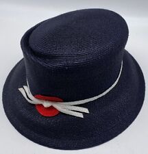 Jennifer Ouellette navy blue  lampshade style straw hat w/ red & white detail