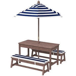 Kids Picnic Table Two Benches and A Table with A Removable Umbrella - Picture 1 of 7
