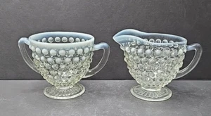 Vintage Anchor Hocking Mondstein schimmerndes Glas Nagel Sahne und Zucker Set - Bild 1 von 5